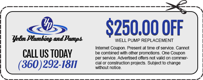 Coupon for $250 dollars off a Well pump replacement service. must present at time of service